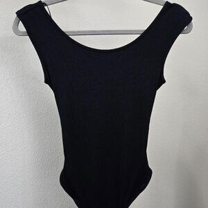 Lush Black Ribbed Scoop Back Bodysuit – Size S
